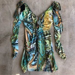 Psychedelic Poster Girl Cutout Bodycon Dress